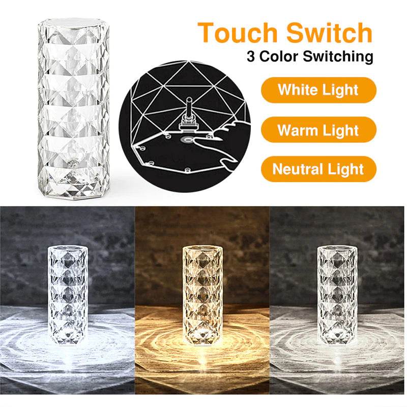 Crystal Rose Dimond 16 Colour RGB Charging Mode LED Night Lights - USB Remote Night Lamp