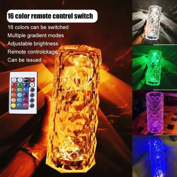 Crystal Rose Dimond 16 Colour RGB Charging Mode LED Night Lights - USB Remote Night Lamp